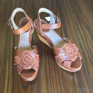 Frye Carlie Huarache Brown Leather Platform Wedge Sandals